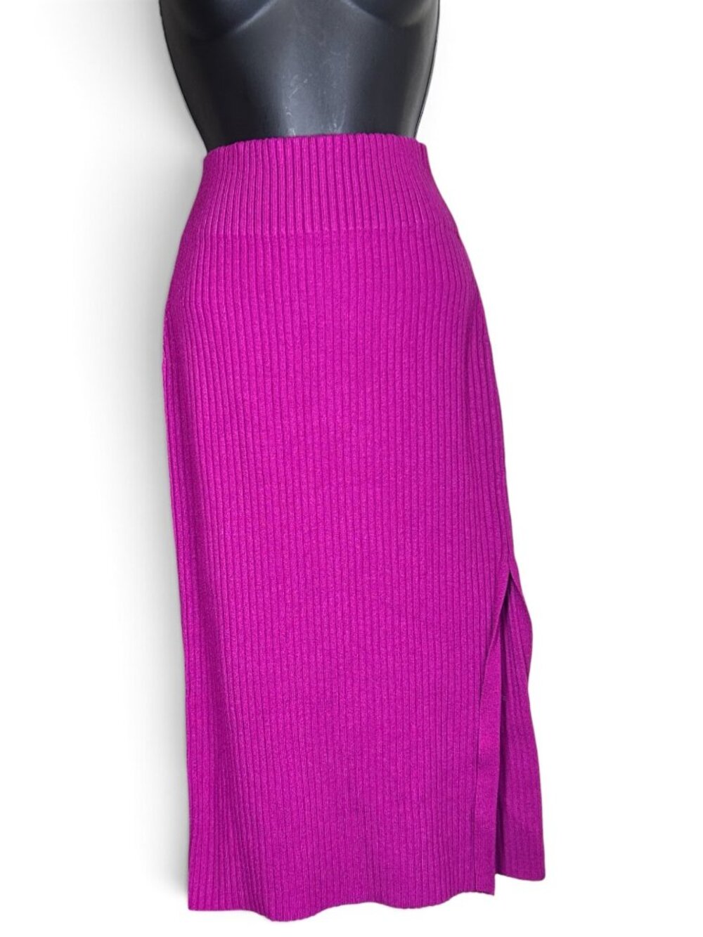 EXPRESS Midi Skirt Sz S Magenta Pink-Purple Ribbed Knit Rayon Spandex Blend